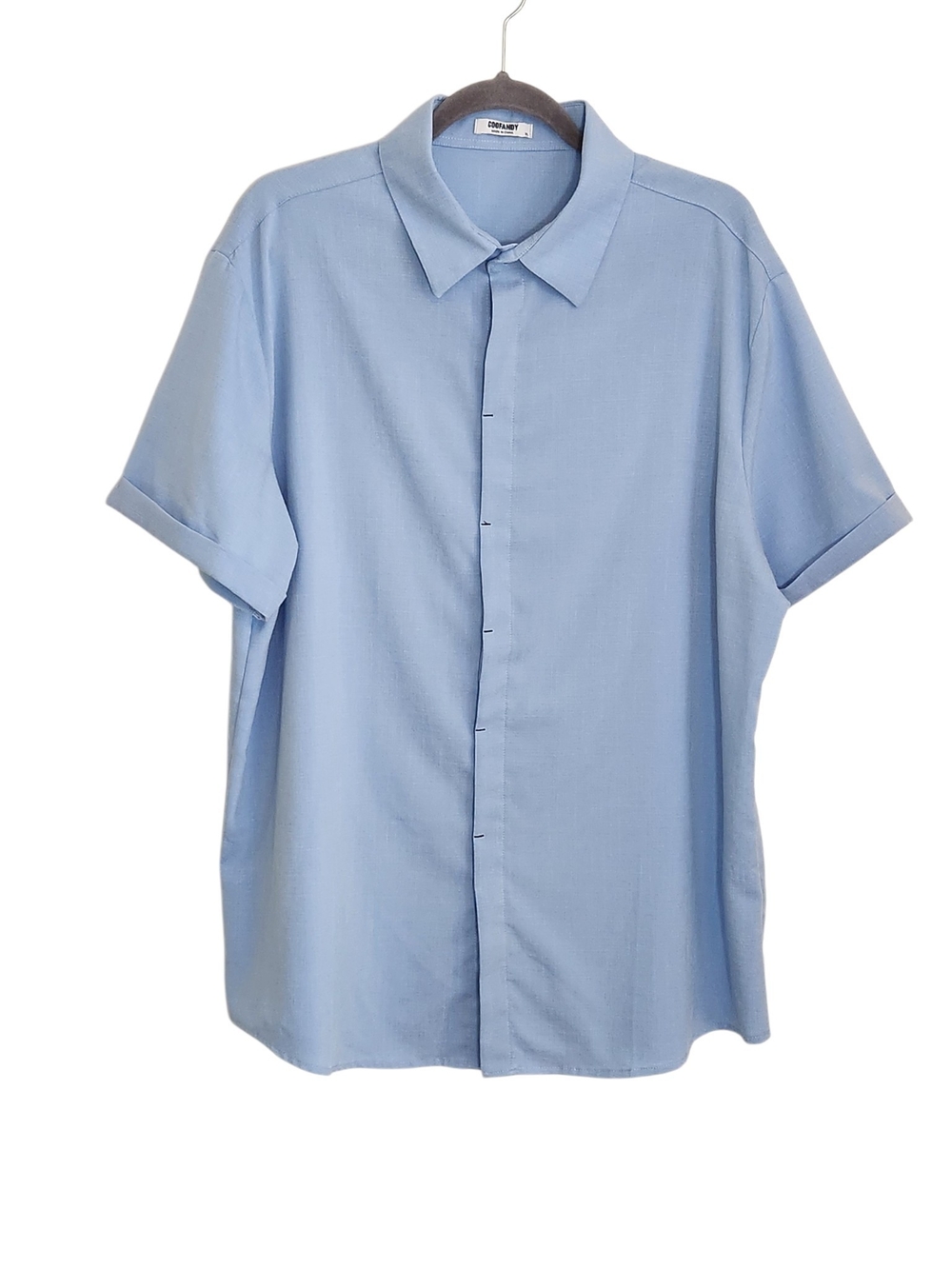 COOFANDY Light Blue Linen Blend Short Sleeve Button Down Shirt Size XL